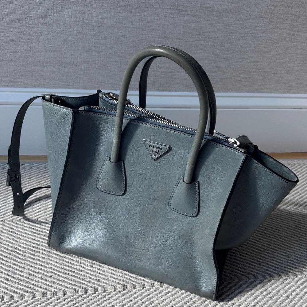 Prada Slate Gray Leather Top-Handle Tote